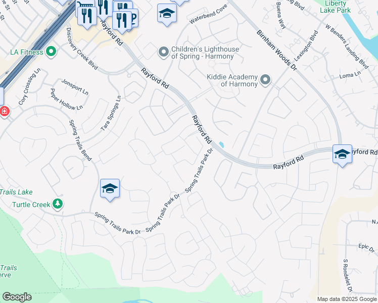 map of restaurants, bars, coffee shops, grocery stores, and more near 1715 Ketelby Reach in Spring