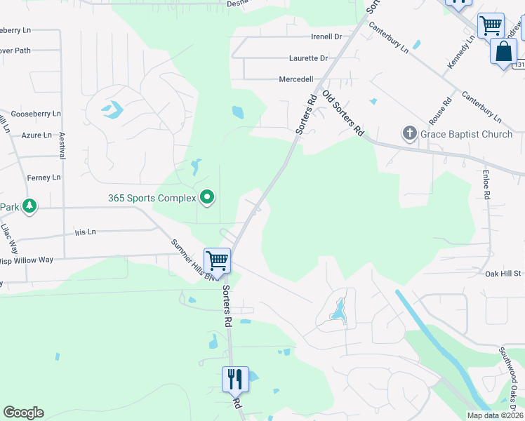 map of restaurants, bars, coffee shops, grocery stores, and more near 24045 Sorters Road in Porter