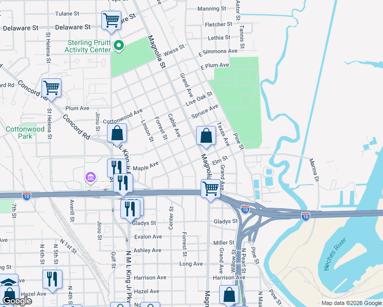 map of restaurants, bars, coffee shops, grocery stores, and more near 2060 Cable Ave in Beaumont