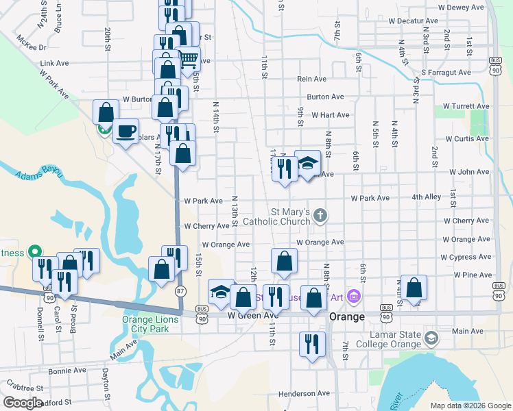 map of restaurants, bars, coffee shops, grocery stores, and more near 953-999 12th St in Orange