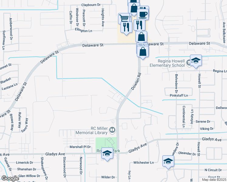 map of restaurants, bars, coffee shops, grocery stores, and more near 2099 Dowlen Road in Beaumont