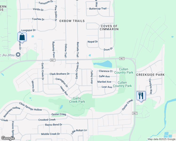 map of restaurants, bars, coffee shops, grocery stores, and more near 1118 Talley Loop in Buda
