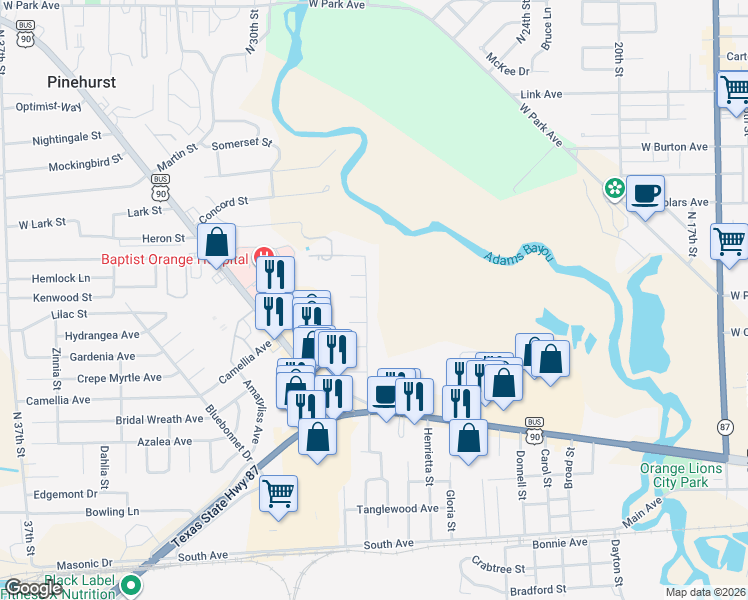 map of restaurants, bars, coffee shops, grocery stores, and more near 1028 28th Street in Orange