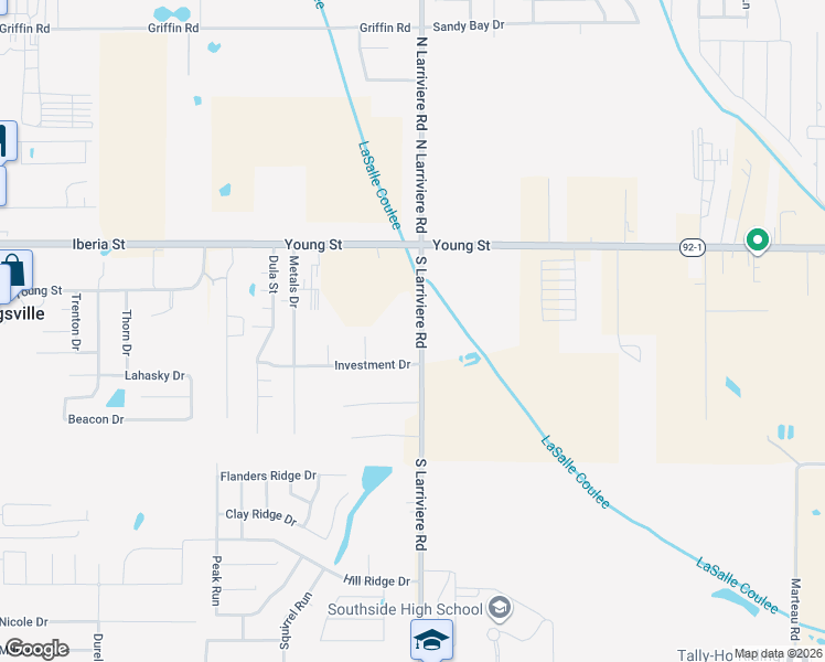 map of restaurants, bars, coffee shops, grocery stores, and more near 214 South Larriviere Road in Youngsville