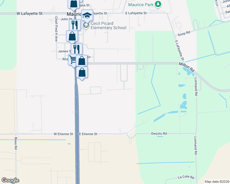 map of restaurants, bars, coffee shops, grocery stores, and more near 133 Rue Village Road in Maurice