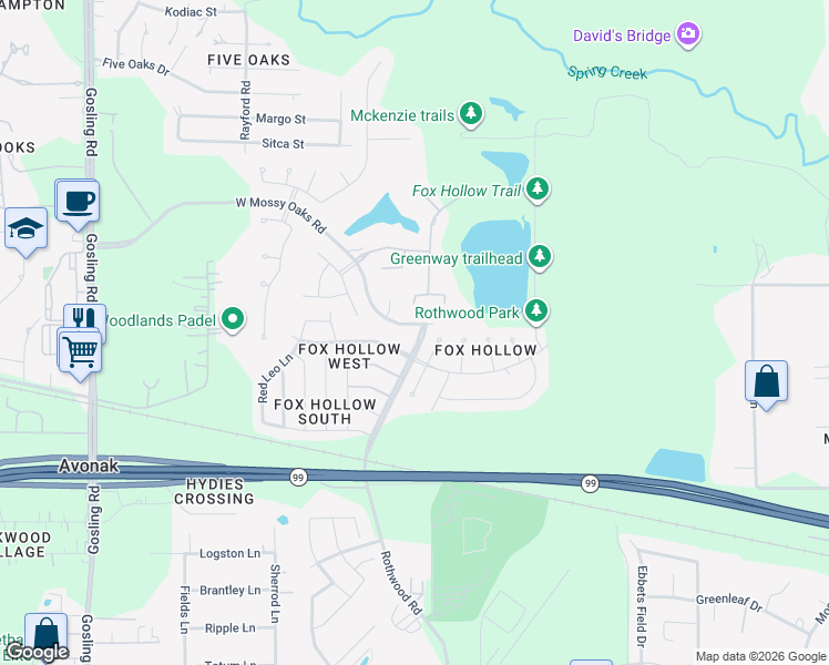 map of restaurants, bars, coffee shops, grocery stores, and more near 23011 Rothwood Road in Spring