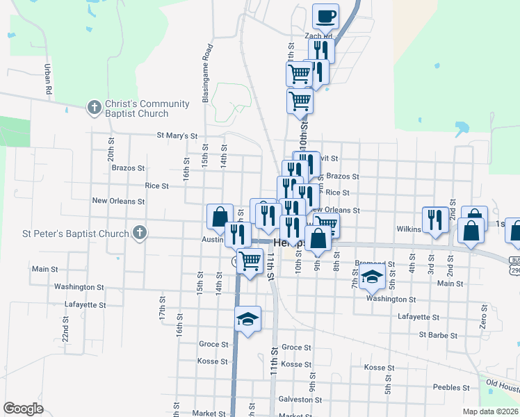 map of restaurants, bars, coffee shops, grocery stores, and more near 606 12th Street in Hempstead