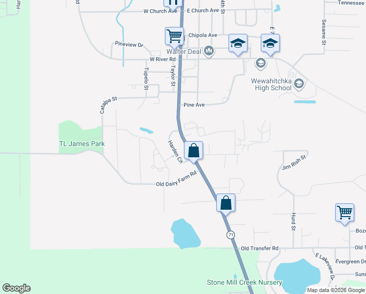map of restaurants, bars, coffee shops, grocery stores, and more near 1303 Florida 71 in Wewahitchka