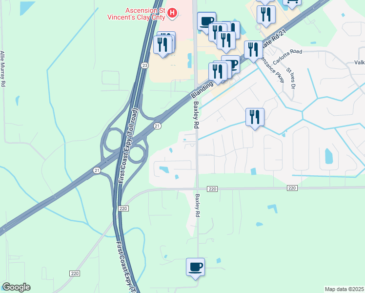 map of restaurants, bars, coffee shops, grocery stores, and more near 1586 Baxley Road in Middleburg