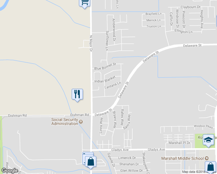 map of restaurants, bars, coffee shops, grocery stores, and more near 7915 Lantana Lane in Beaumont