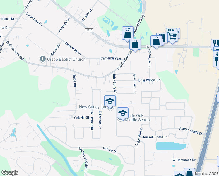 map of restaurants, bars, coffee shops, grocery stores, and more near 20855 Briar Chase Drive in Porter