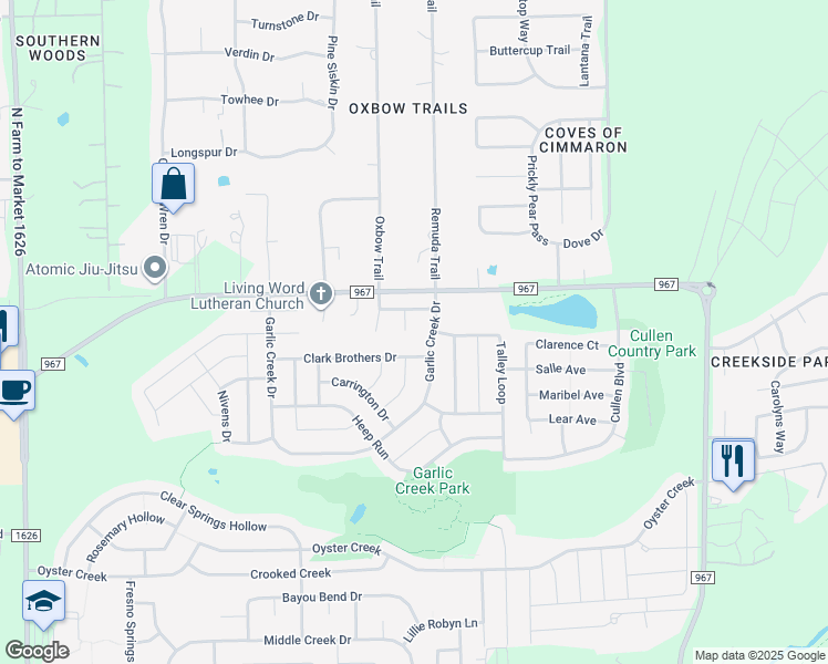 map of restaurants, bars, coffee shops, grocery stores, and more near 149 Crizer Court in Buda