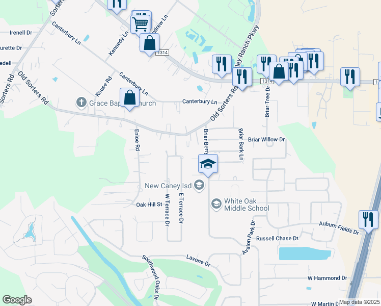 map of restaurants, bars, coffee shops, grocery stores, and more near 20849 Briar Chase Drive in Porter