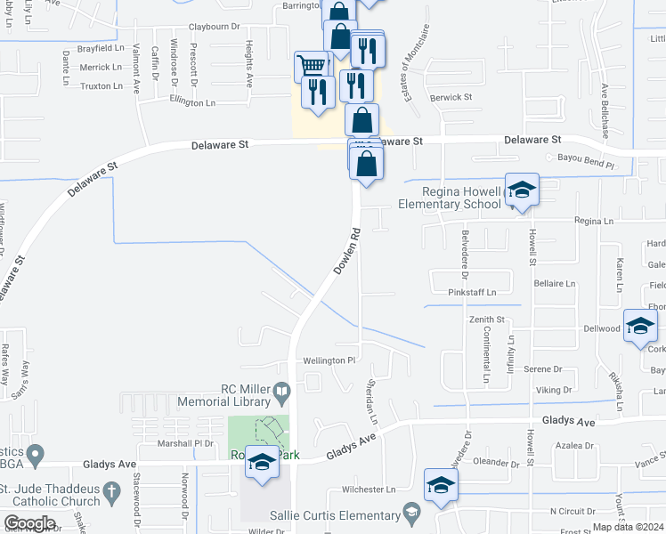 map of restaurants, bars, coffee shops, grocery stores, and more near 1811 Dowlen Road in Beaumont