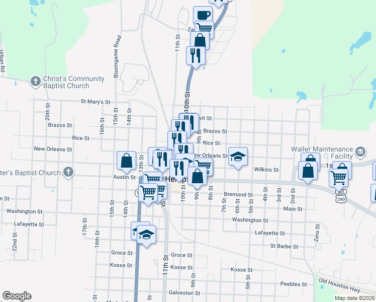 map of restaurants, bars, coffee shops, grocery stores, and more near 618 10th Street in Hempstead