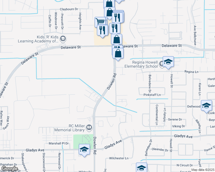 map of restaurants, bars, coffee shops, grocery stores, and more near 1811 Dowlen Road in Beaumont
