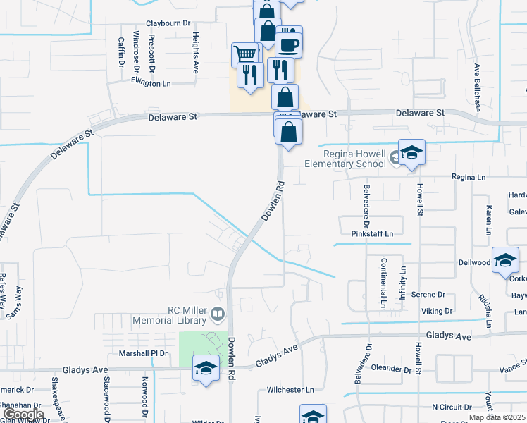 map of restaurants, bars, coffee shops, grocery stores, and more near 1811 Dowlen Road in Beaumont