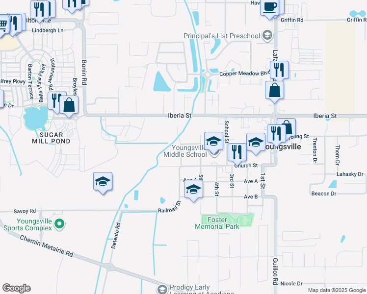 map of restaurants, bars, coffee shops, grocery stores, and more near 108 East Parkwood Drive in Youngsville