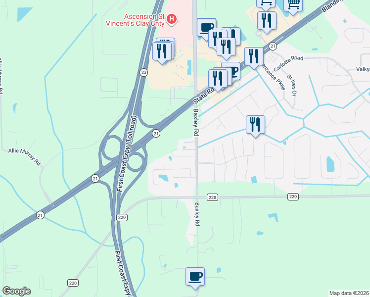 map of restaurants, bars, coffee shops, grocery stores, and more near 1586 Baxley Road in Middleburg