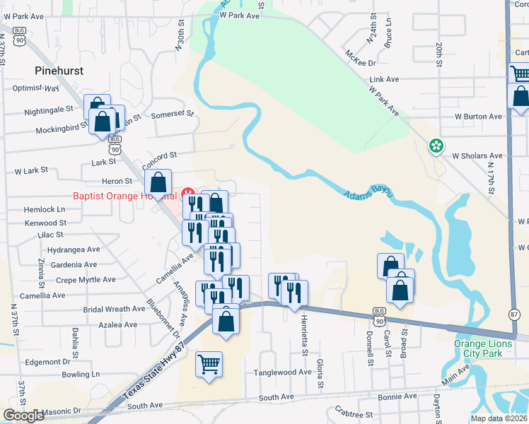 map of restaurants, bars, coffee shops, grocery stores, and more near 1028 28th Street in Orange
