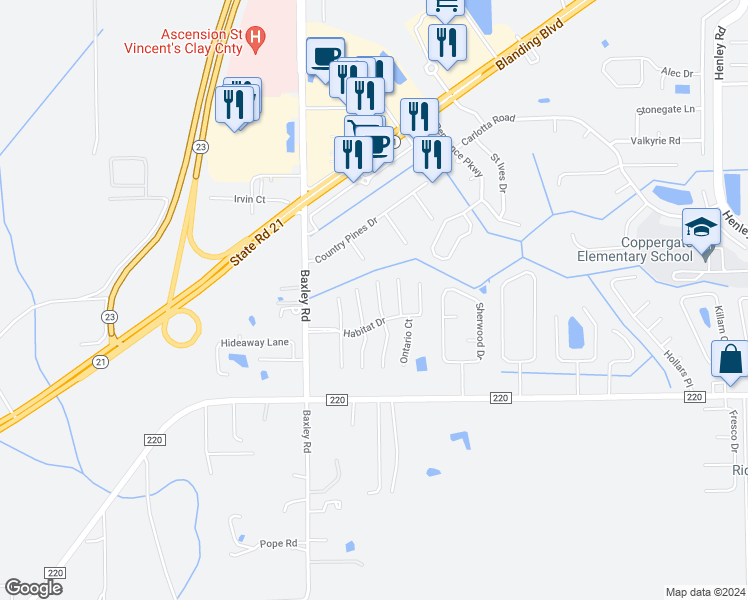 map of restaurants, bars, coffee shops, grocery stores, and more near 1846 Manitoba Court North in Middleburg