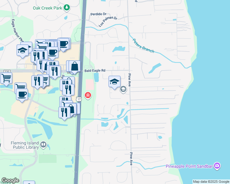 map of restaurants, bars, coffee shops, grocery stores, and more near 5400 Pine Avenue in Fleming Island