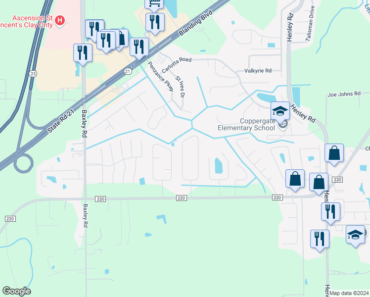 map of restaurants, bars, coffee shops, grocery stores, and more near 1847 Sheraton Lakes Circle in Middleburg