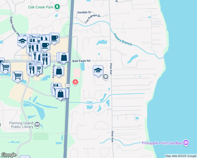 map of restaurants, bars, coffee shops, grocery stores, and more near 5400 Pine Avenue in Fleming Island