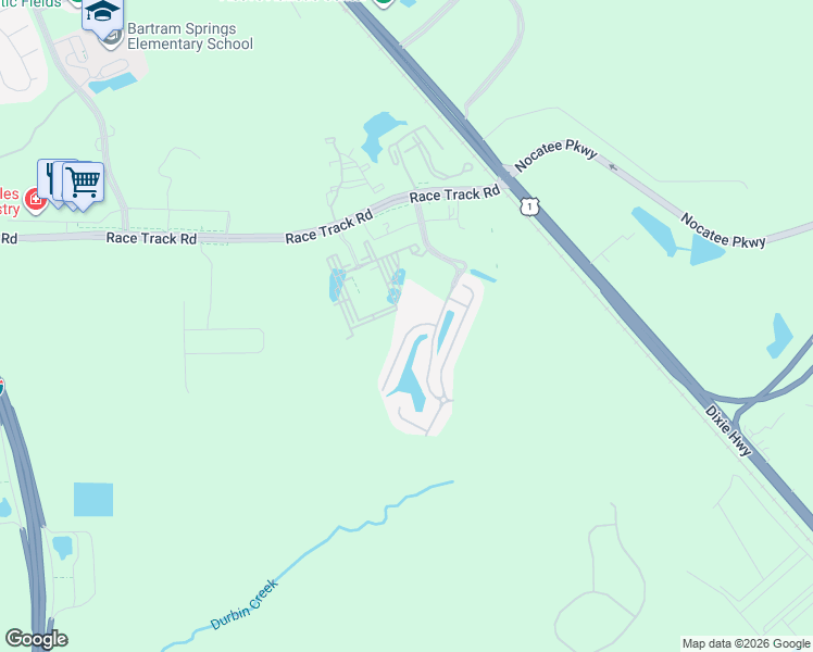 map of restaurants, bars, coffee shops, grocery stores, and more near 422 Walnut Drive in Saint Johns