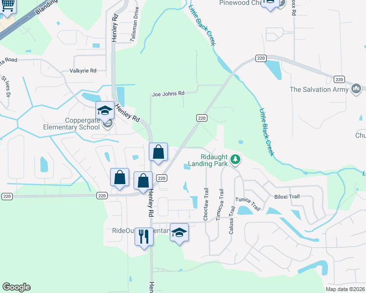map of restaurants, bars, coffee shops, grocery stores, and more near County Road 220 in Middleburg