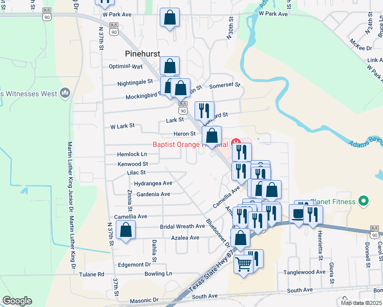 map of restaurants, bars, coffee shops, grocery stores, and more near 1332 Bay Street in Orange