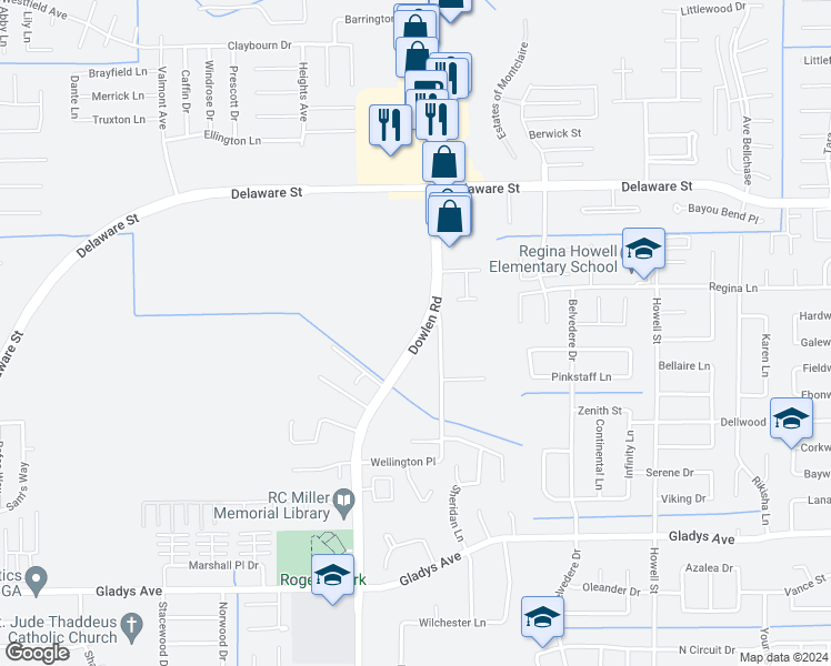 map of restaurants, bars, coffee shops, grocery stores, and more near 1810-2222 Dowlen Road in Beaumont