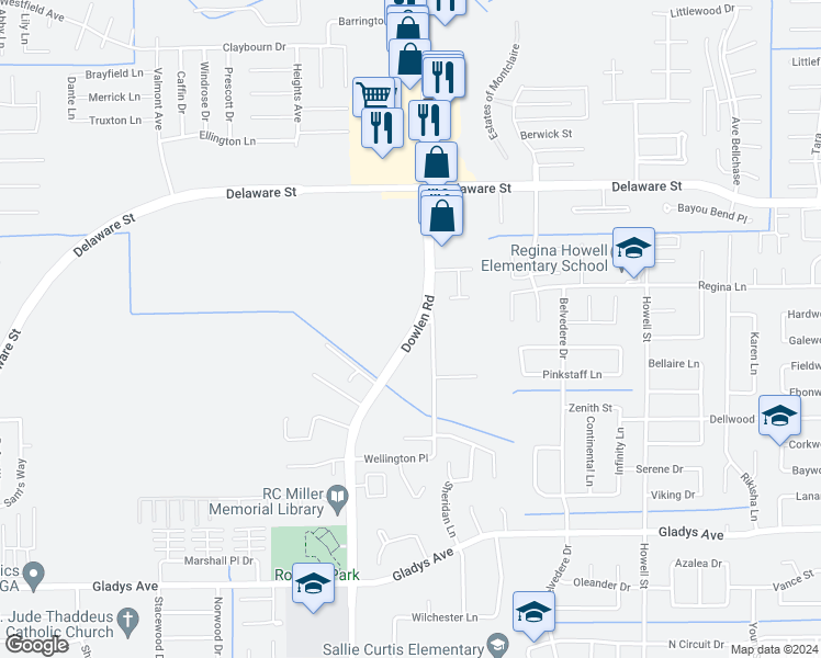 map of restaurants, bars, coffee shops, grocery stores, and more near 1810-2222 Dowlen Road in Beaumont