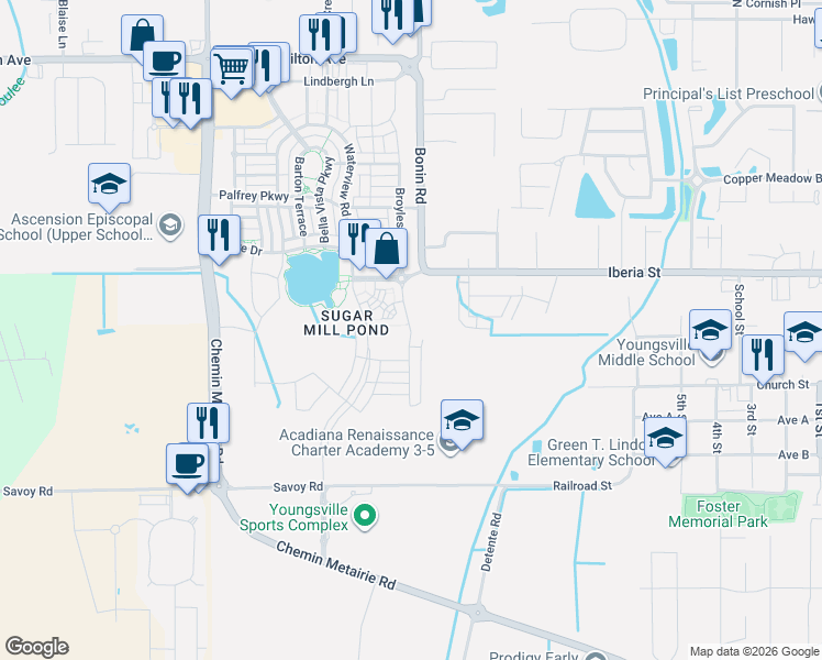 map of restaurants, bars, coffee shops, grocery stores, and more near 726 Broyles Street in Youngsville