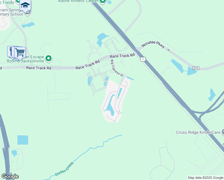 map of restaurants, bars, coffee shops, grocery stores, and more near 422 Walnut Drive in Saint Johns