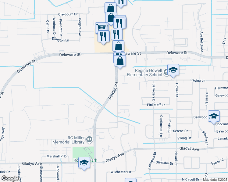 map of restaurants, bars, coffee shops, grocery stores, and more near 1810 Dowlen Road in Beaumont
