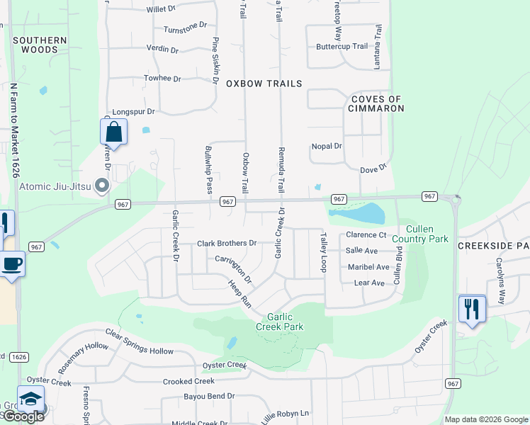 map of restaurants, bars, coffee shops, grocery stores, and more near 1070 Giberson Way in Buda