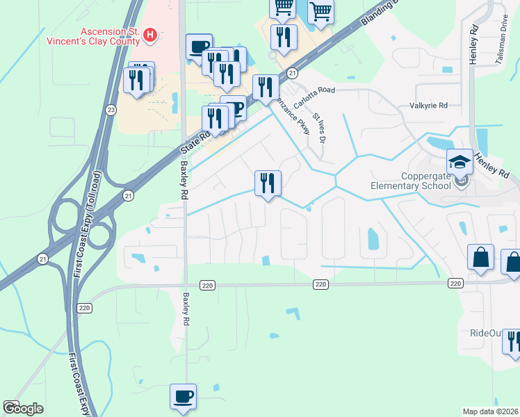 map of restaurants, bars, coffee shops, grocery stores, and more near 1831 Quebec Court in Middleburg