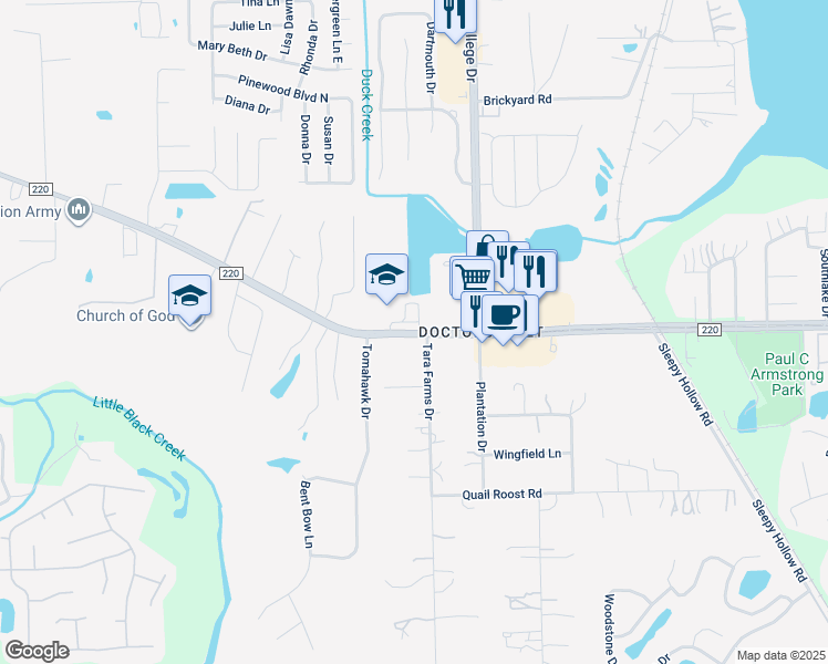 map of restaurants, bars, coffee shops, grocery stores, and more near 2634 County Road 220 in Middleburg