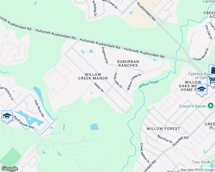 map of restaurants, bars, coffee shops, grocery stores, and more near 8707 Kerr Drive in Tomball