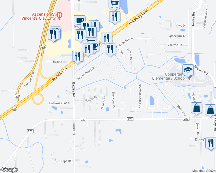 map of restaurants, bars, coffee shops, grocery stores, and more near 1837 Yukon Court in Middleburg