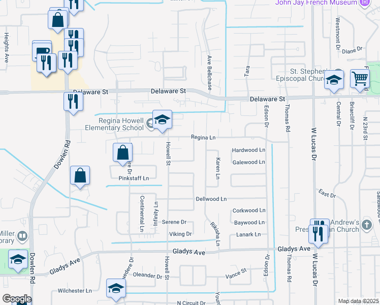 map of restaurants, bars, coffee shops, grocery stores, and more near 1925 Chevy Chase Lane in Beaumont