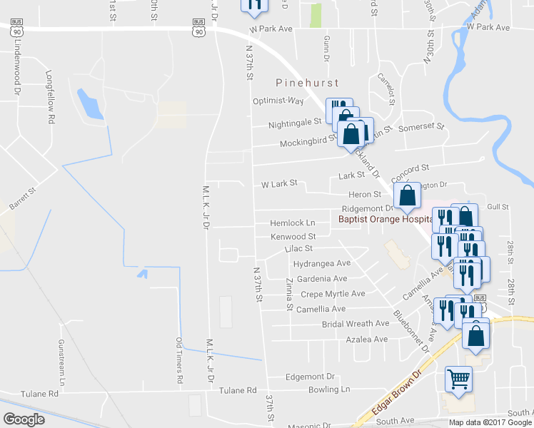 map of restaurants, bars, coffee shops, grocery stores, and more near 3745 Ridgemont Drive in Orange