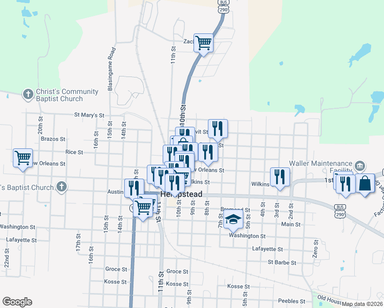 map of restaurants, bars, coffee shops, grocery stores, and more near 475 10th Street in Hempstead