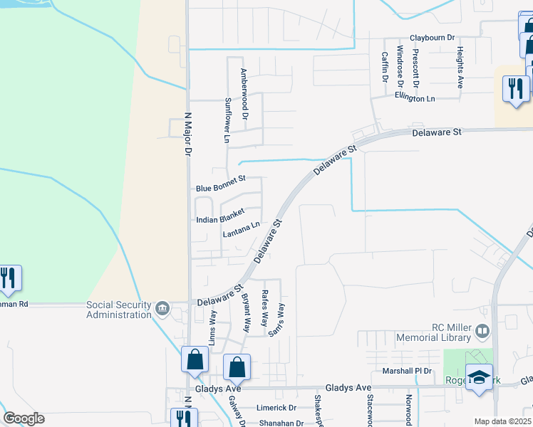 map of restaurants, bars, coffee shops, grocery stores, and more near 2110 Wildflower Drive in Beaumont