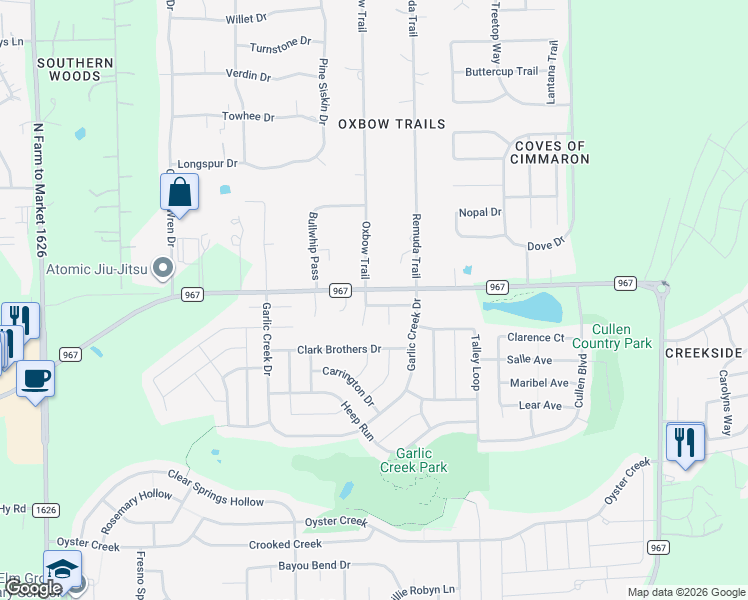 map of restaurants, bars, coffee shops, grocery stores, and more near 1070 Giberson Way in Buda