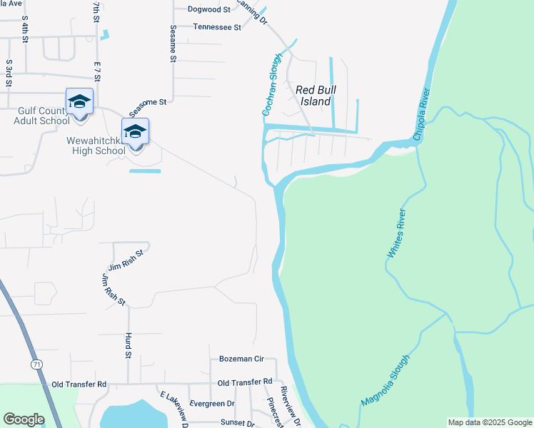 map of restaurants, bars, coffee shops, grocery stores, and more near 1161 East River Road in Wewahitchka