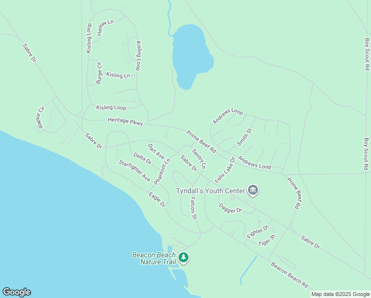 map of restaurants, bars, coffee shops, grocery stores, and more near Sentry Lane in Tyndall Air Force Base