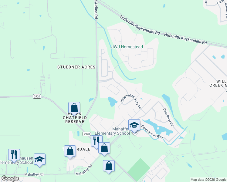 map of restaurants, bars, coffee shops, grocery stores, and more near 23318 W Pine Ivy Ln in Tomball