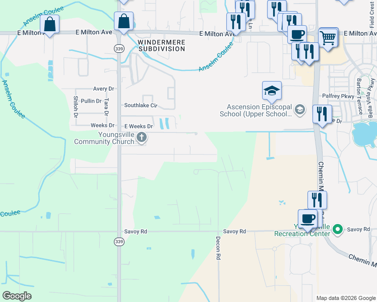 map of restaurants, bars, coffee shops, grocery stores, and more near 207 Longpointe Road in Youngsville